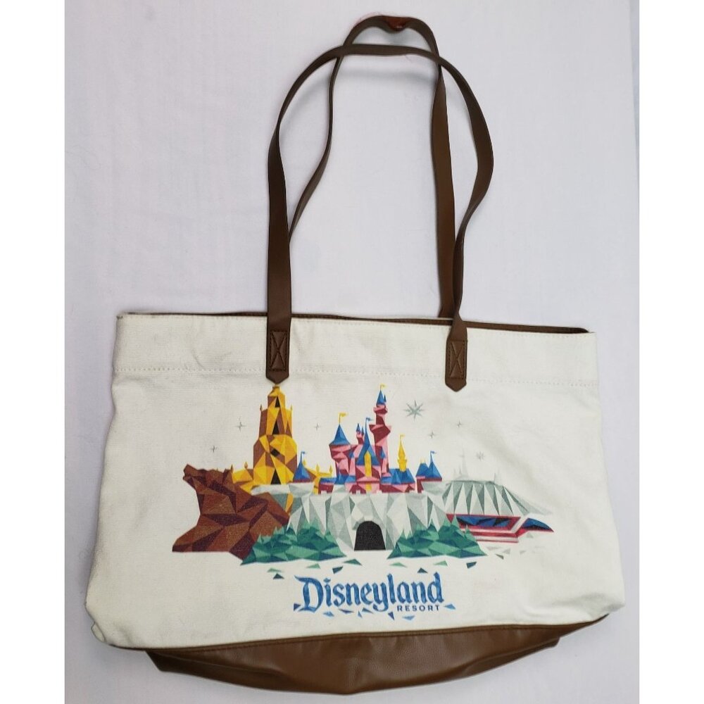 Disneyland Resort Starbucks Canvas/Faux Leather Shoulder Bag Tote White/Brown